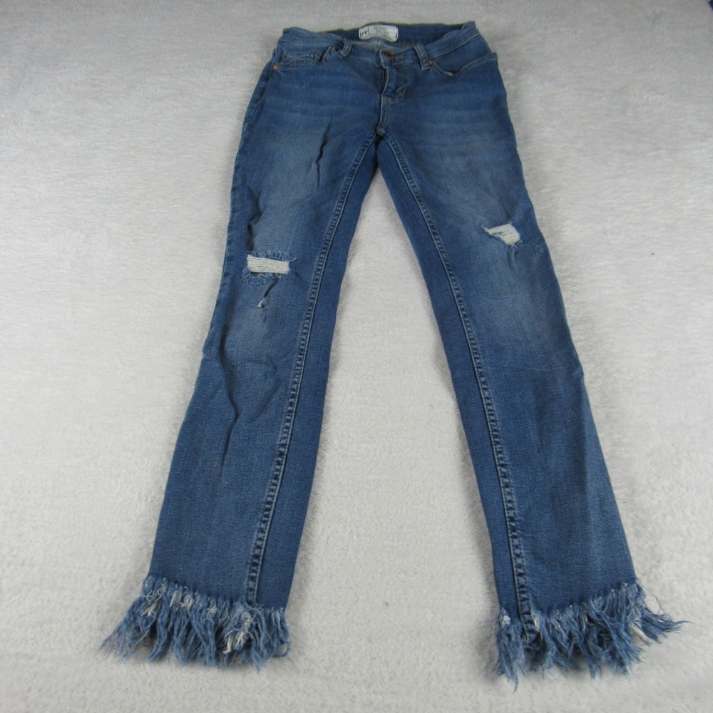 Free People Skinny Jeans Women's 26 Blue Distressed Fringe Hem 61502-16515125
